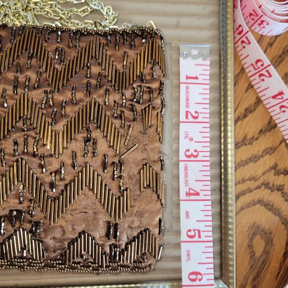 Fine Arts Beaded Bag ~ Vintage ~ Hong Kong ~ Bronze Shimmer ~ Needs TLC - Picture 13 of 16